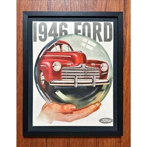 Framed 1945 Vintage Original Magazine Ad Red FORD In Crystal Ball